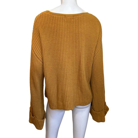 Nation LTD Chunky Boxy Super Long Sleeves Mustard Gold Sweater sz S - Picture 2 of 4